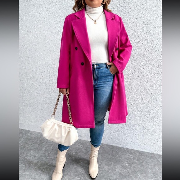 Plus size lapel collar double breasted overcoat jacket - Picture 13 of 13